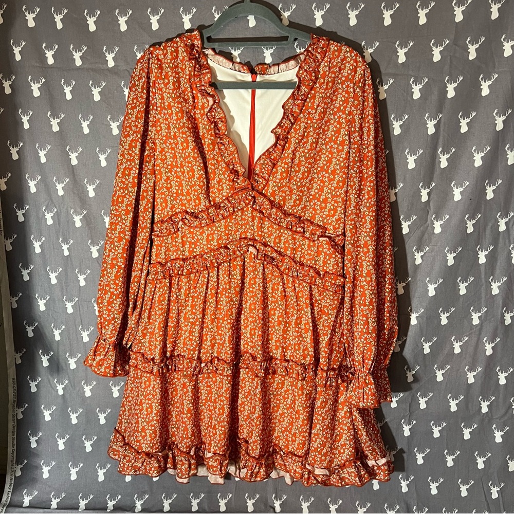 Floral Ruffle Dress - Orange